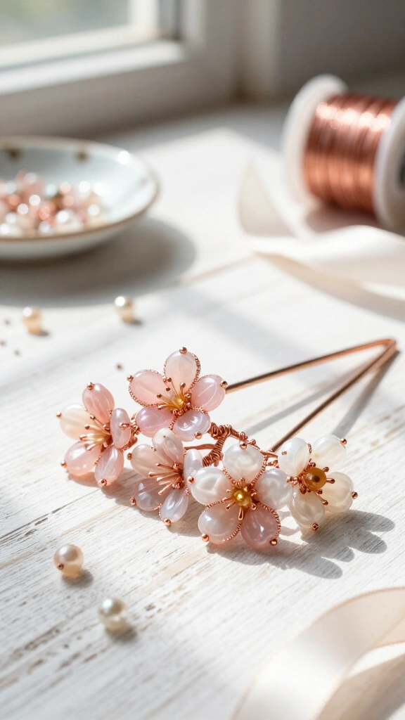 Beaded Floral Hair Pins