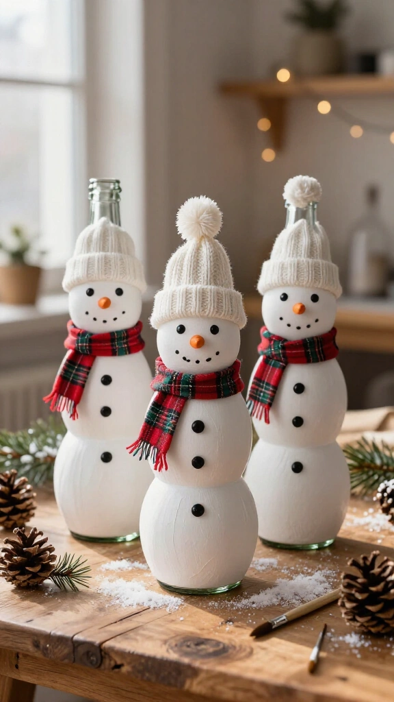 Whimsical Painted Snowmen Bottles