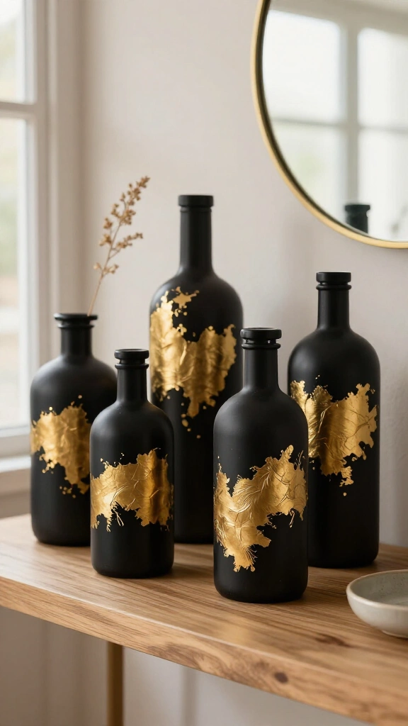 Gilded Gold Leaf Accent Bottles
