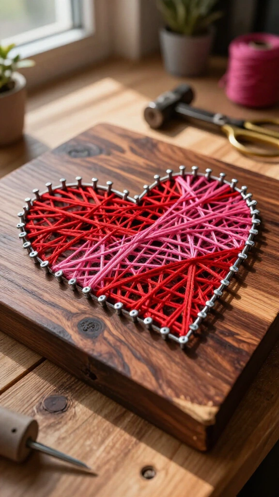 Wooden String Art Heart Sign