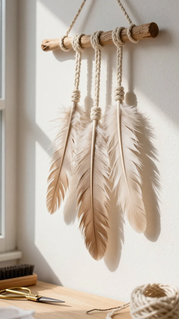 Hand-Tied Macramé Feather Wall Art