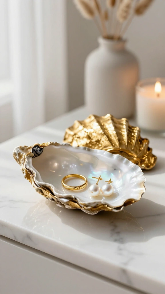 Gilded Oyster Shell Ring Dishes