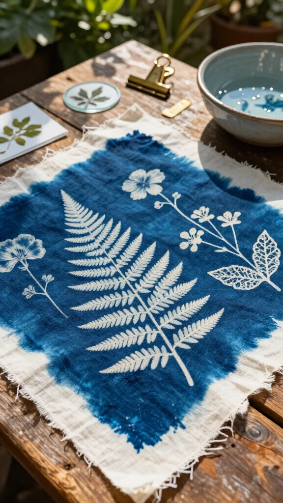 Sun-Printed Cyanotype Fabric Art