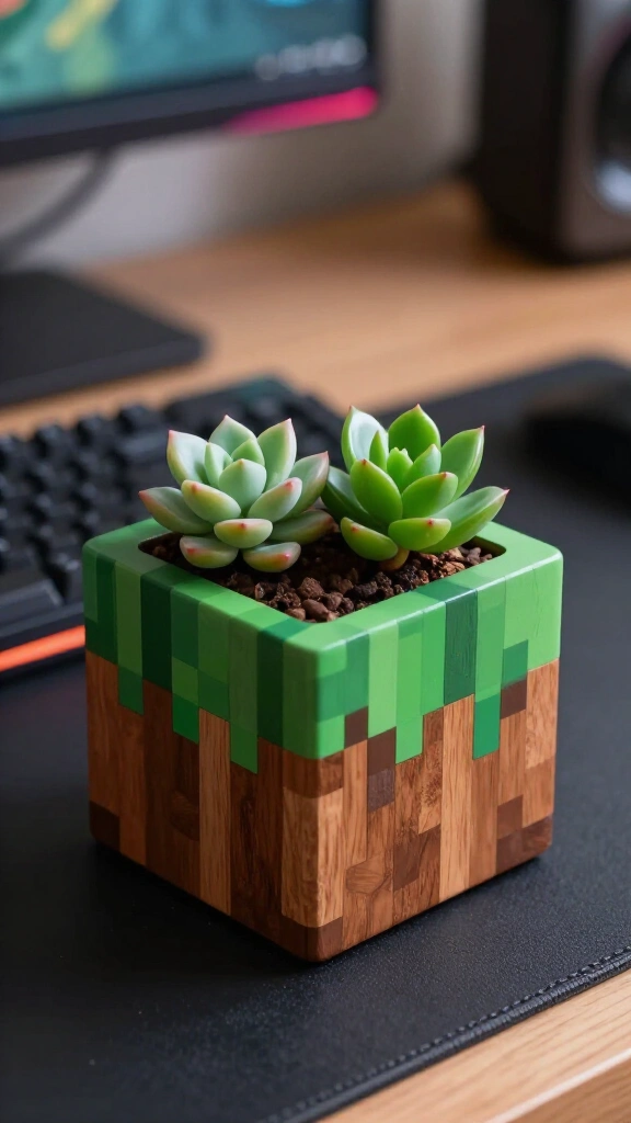 Wooden grass block succulent planters