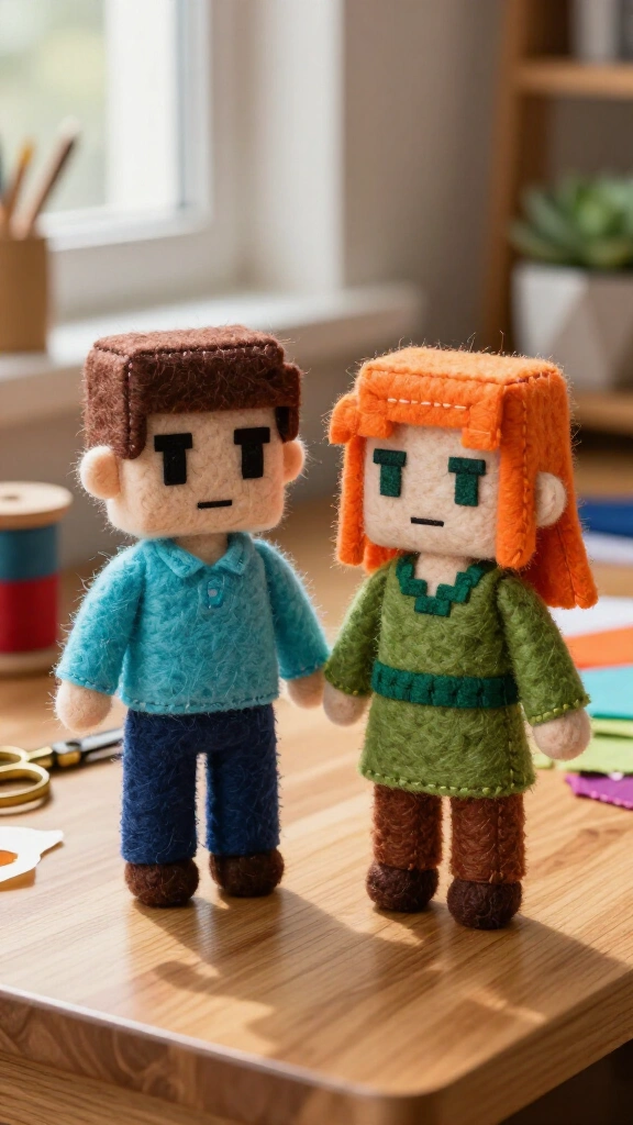 Hand-stitched felt Steve and Alex dolls