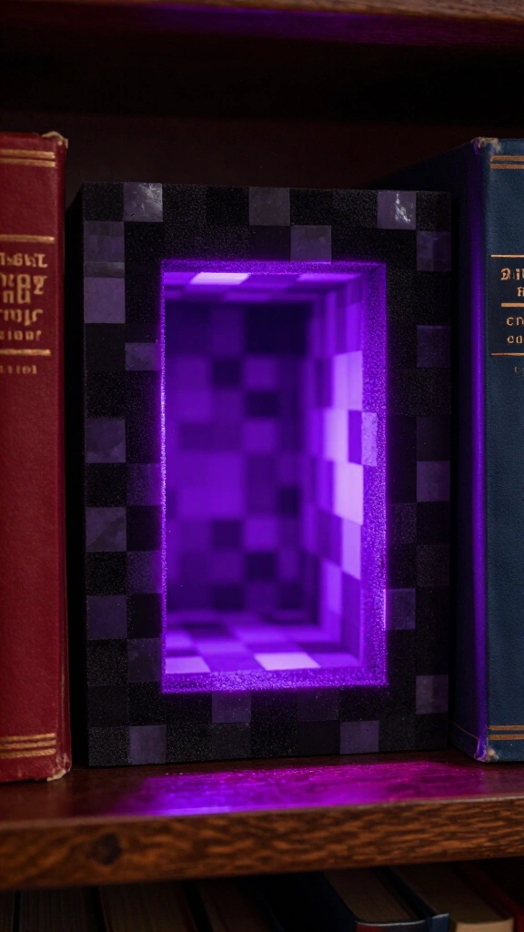 Light-up Nether portal book nook
