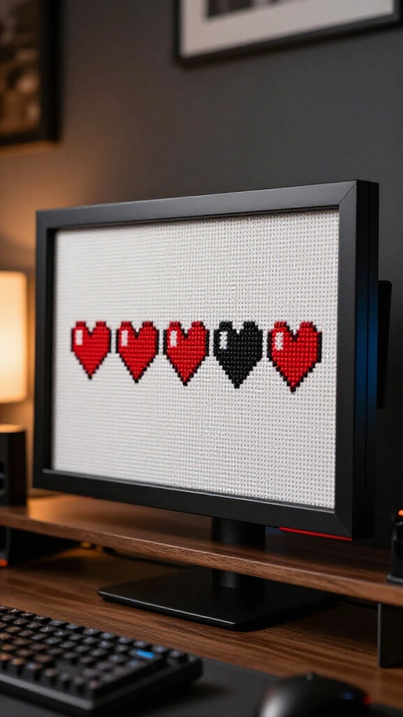 Cross-stitch heart health bar