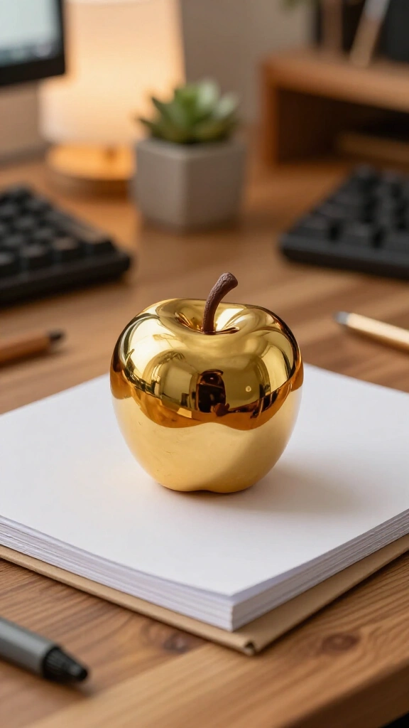Polymer clay golden apple paperweight
