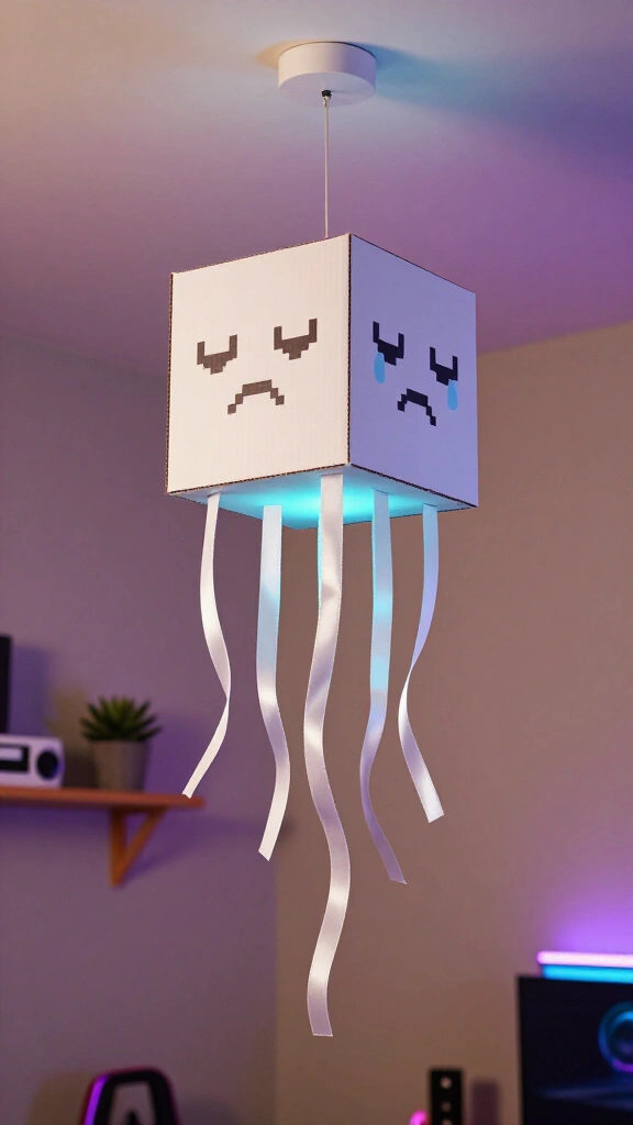 Cardboard Ghast hanging ceiling mobile