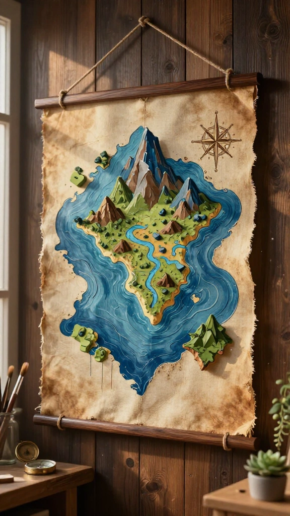 Weathered canvas cartography map