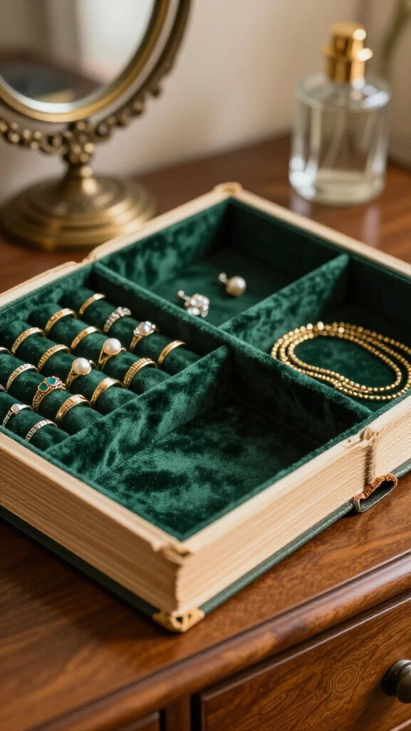 Velvet-Lined Book Jewelry Organizer