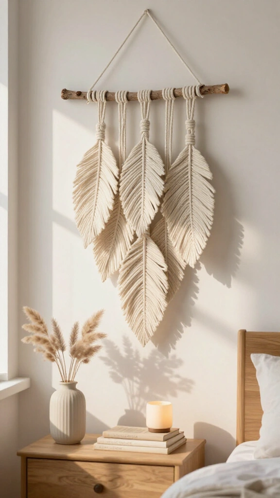 Minimalist macrame leaf wall hanging