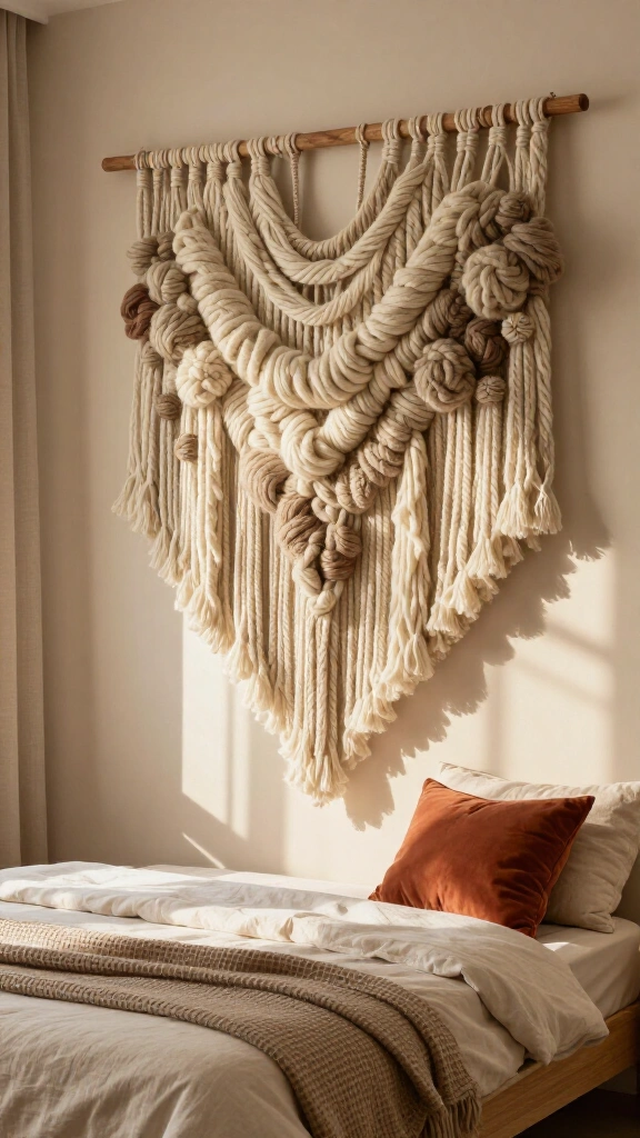 Oversized yarn fringe wall hanging