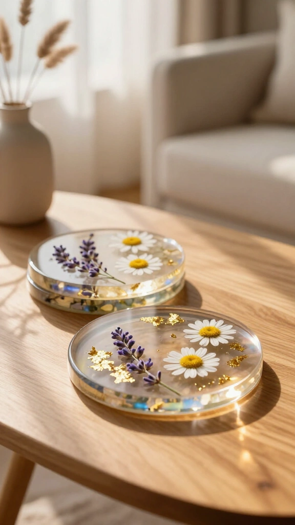 Dried wildflower resin coasters