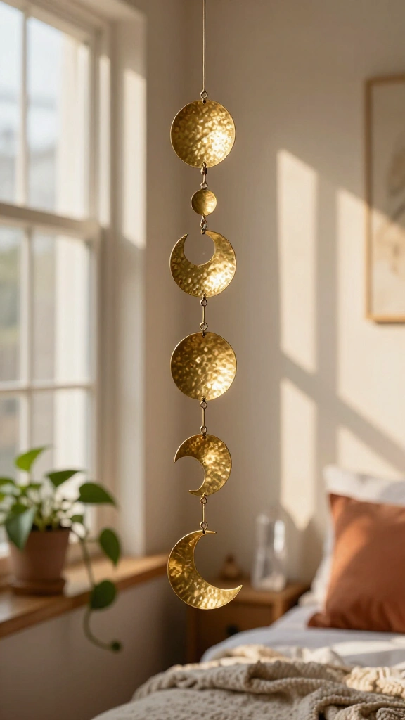 Hammered brass moon phase mobile