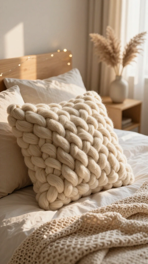 Chunky hand-knit cushion cover