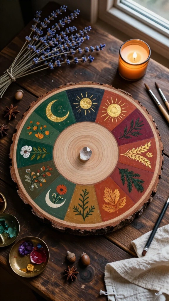 Painted Wood Slice Wheel of the Year
