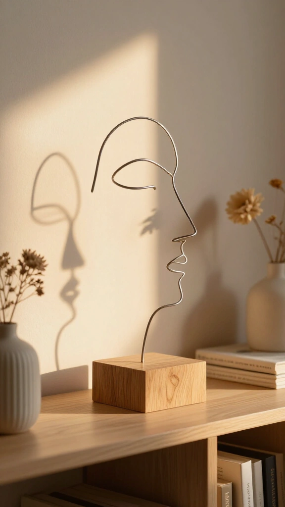 Abstract continuous wire face sculpture