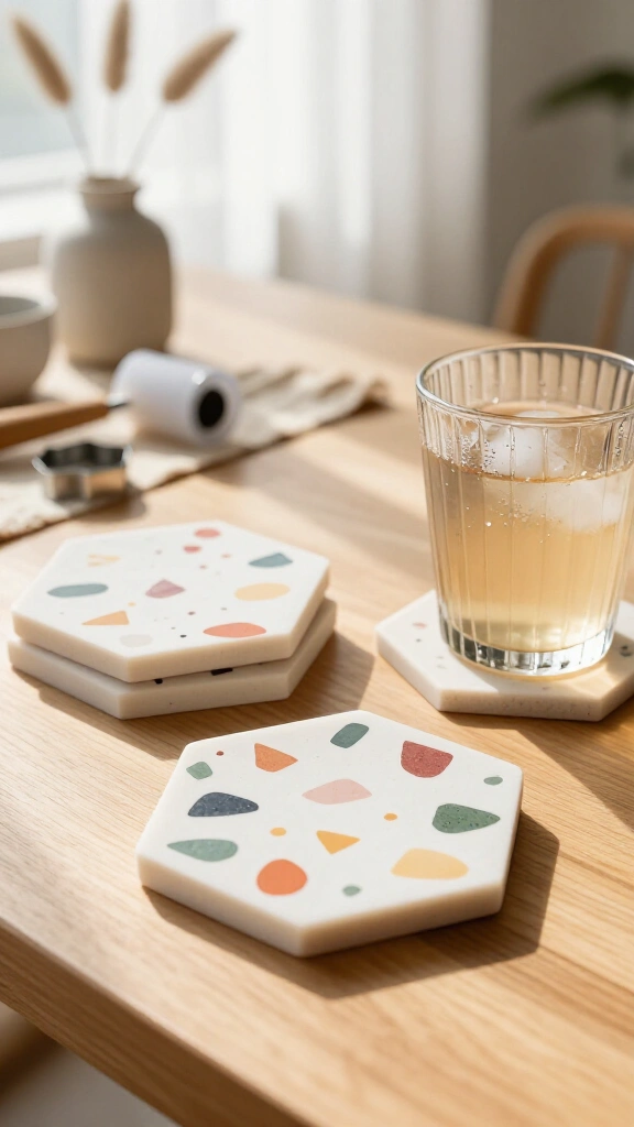Faux terrazzo polymer clay coasters