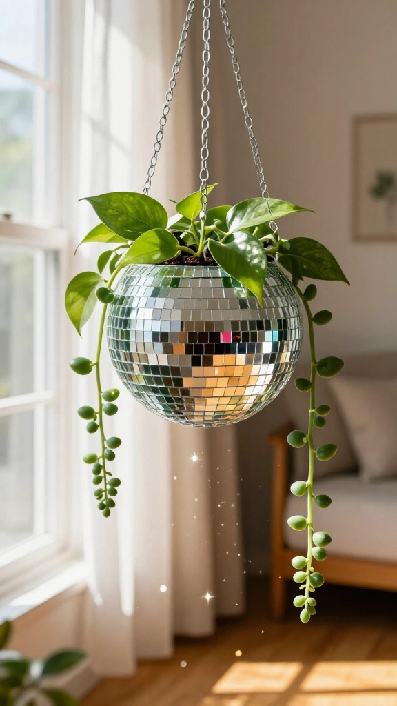 Mosaic mirror disco ball planter