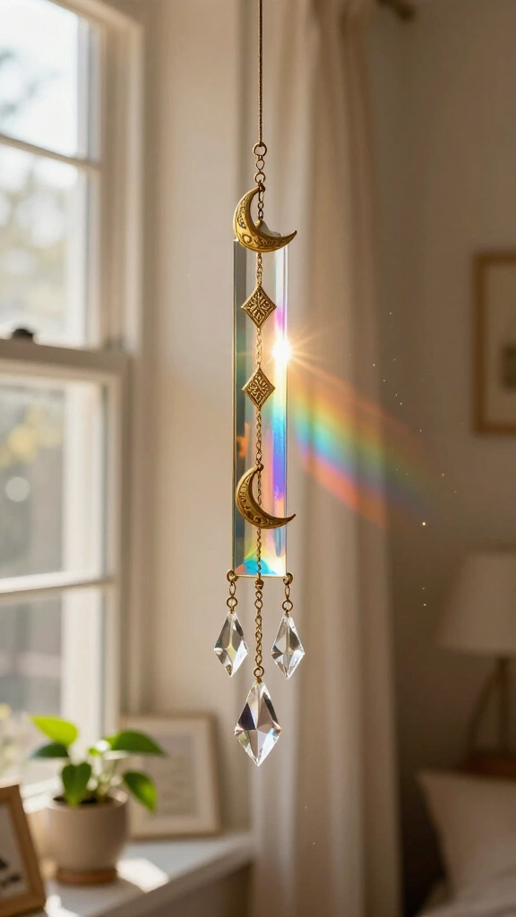 Prism crystal brass suncatcher