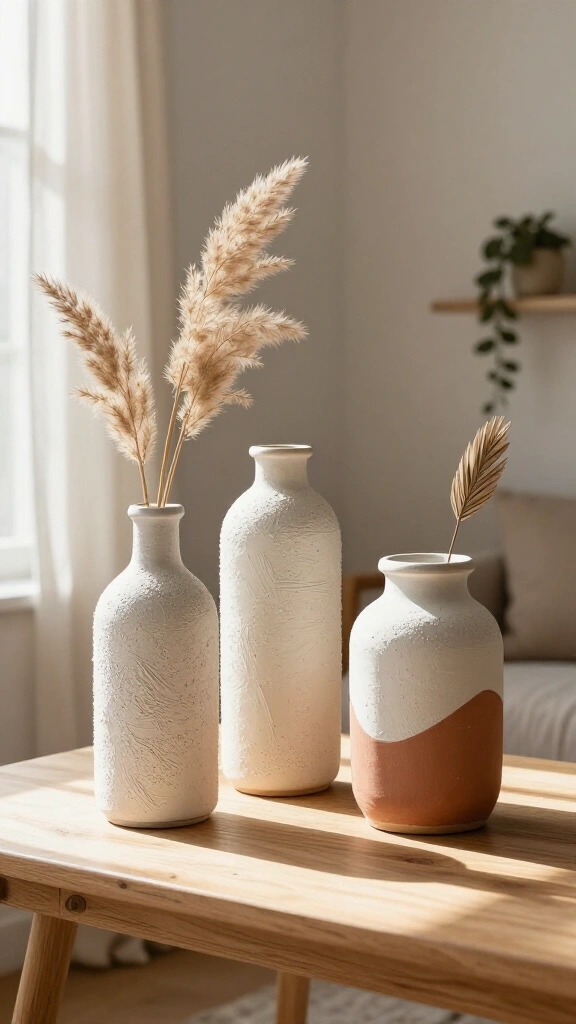 Textured baking soda painted vases