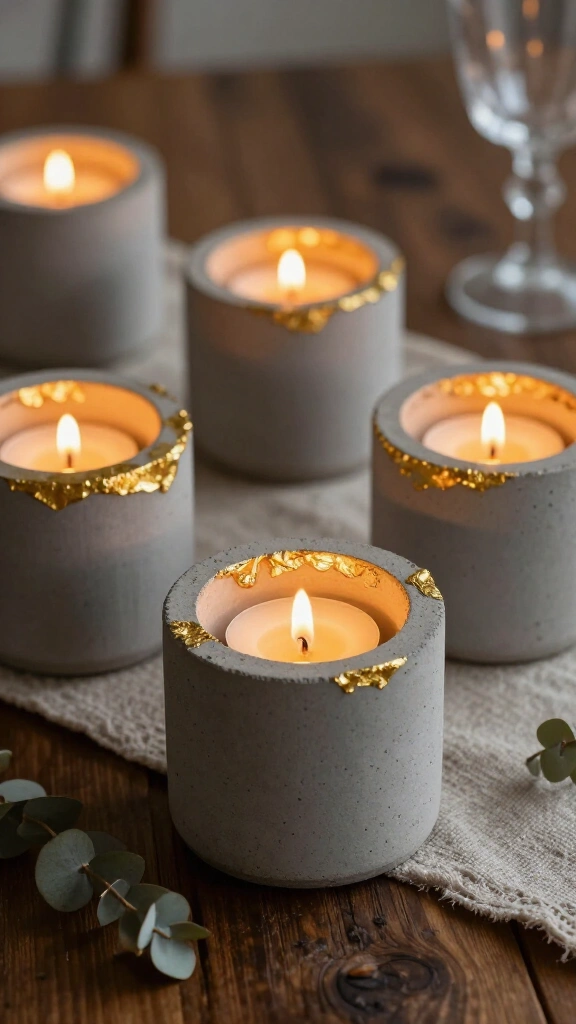 Concrete & Gold Leaf Tealight Holders