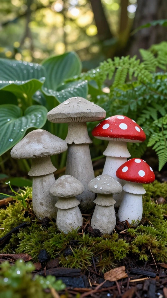 Cast Cement Garden Mushrooms