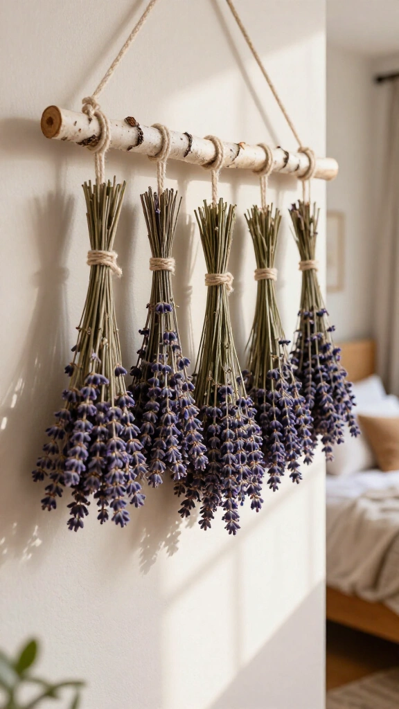 Rustic dried lavender wall bundles