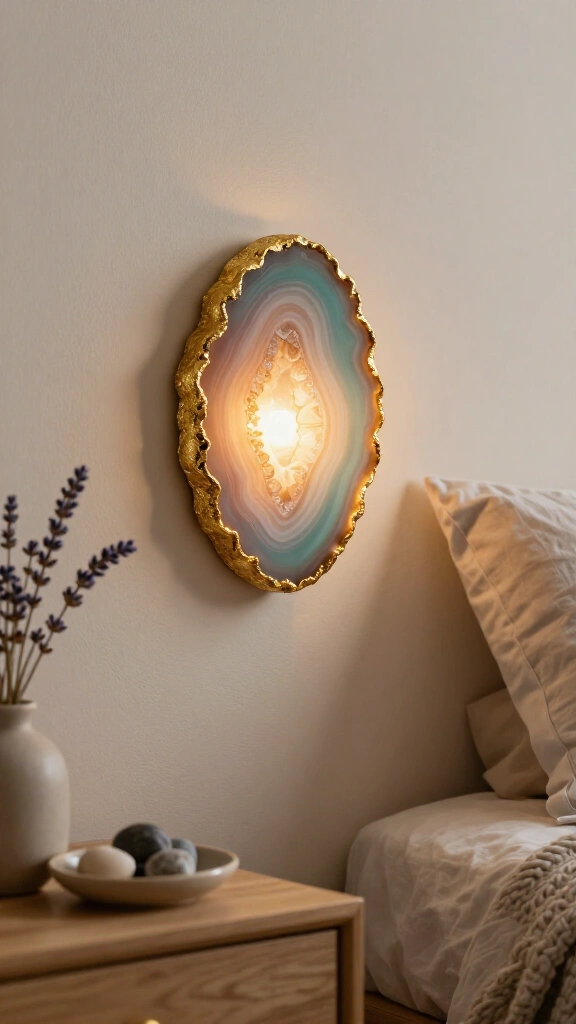Gilded agate slice sconces