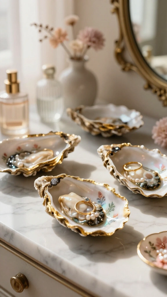 Decoupage gilded oyster shell dishes