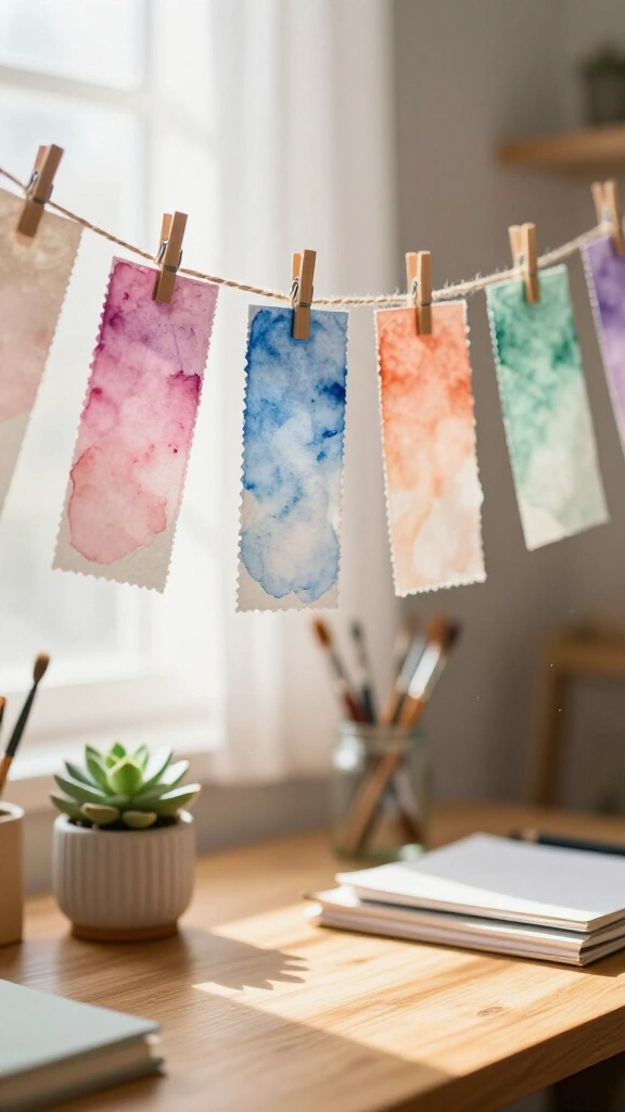 Gradient watercolor bookmark garland