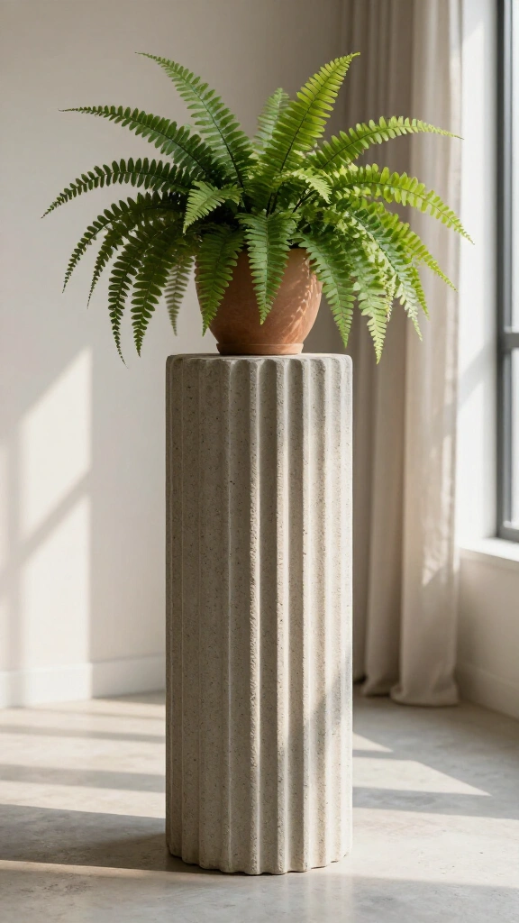 Fluted Cement Pedestal Stand