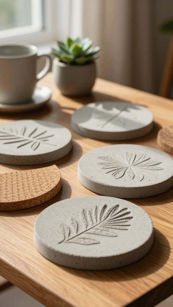 Textured Concrete Coasters with Cork Backing
