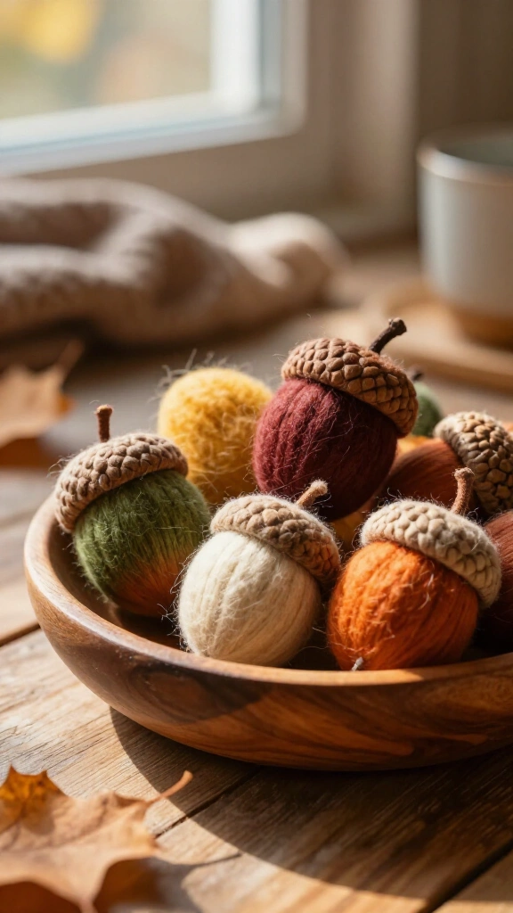 Needle-felted wool acorns