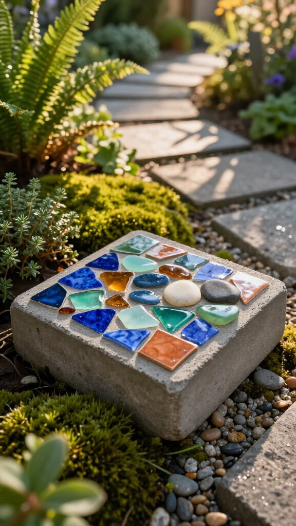 Mosaic Inlaid Cement Stepping Stones