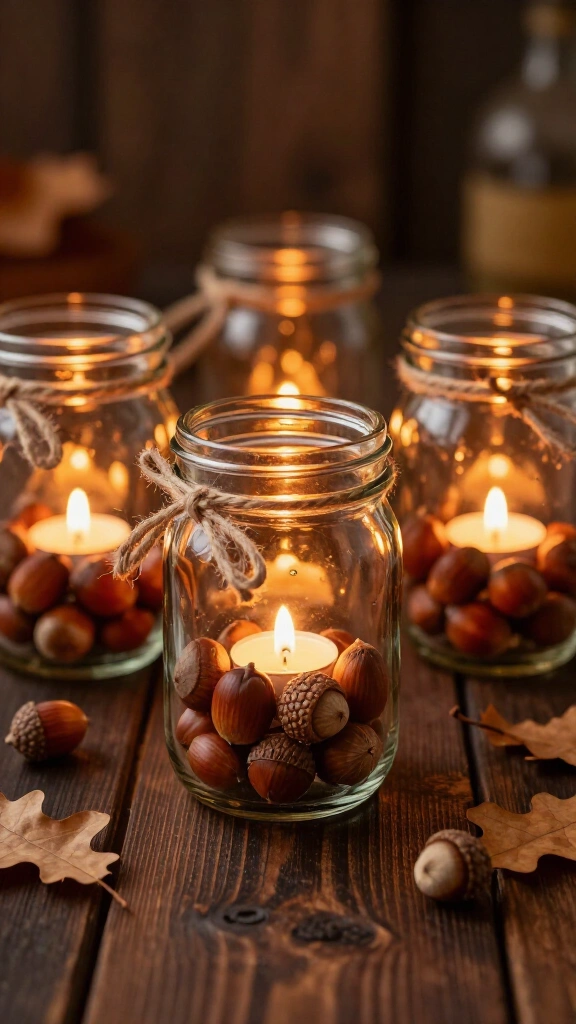 Mason jar acorn lanterns