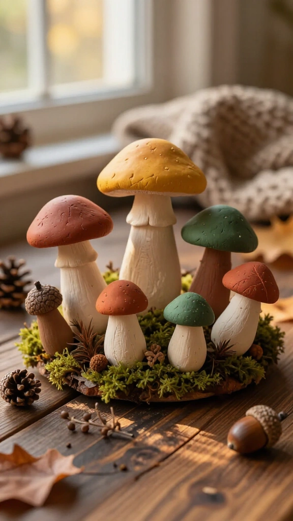 Clay and acorn cap mushrooms