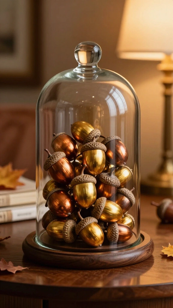 Metallic gilded acorns