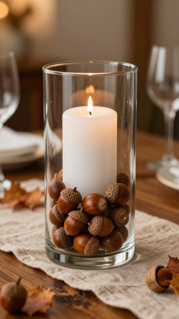 Glass hurricane acorn centerpiece
