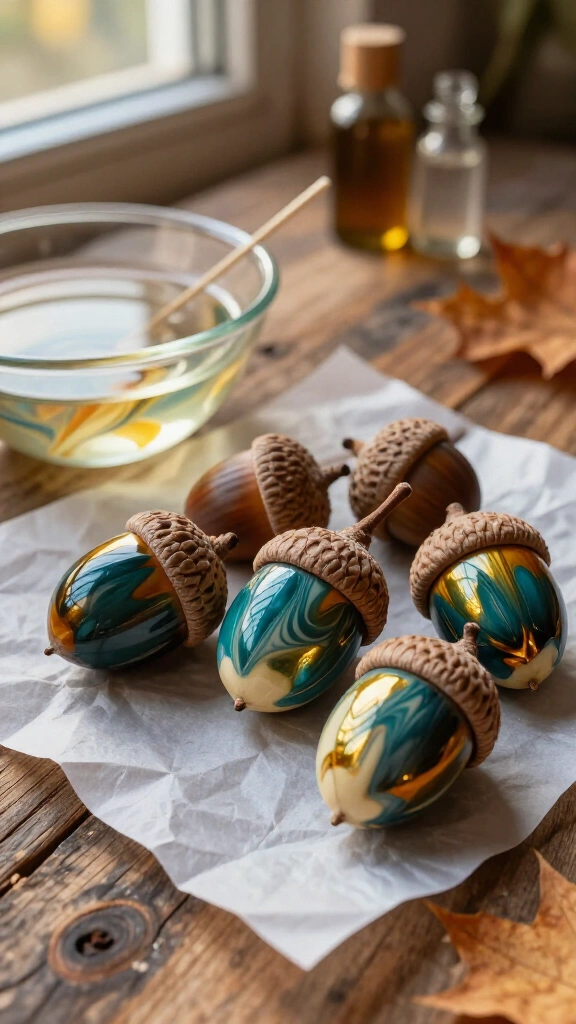 Marbled painted acorns