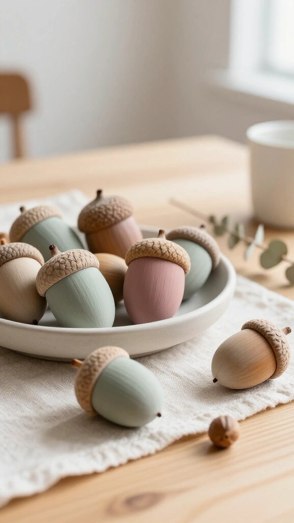 Chalk-painted pastel acorns