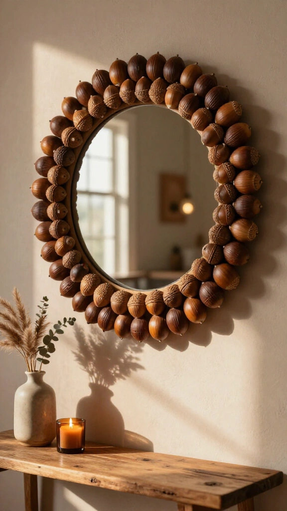 Acorn-embellished mirror frame