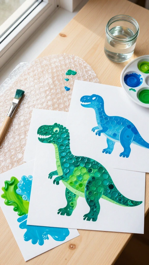 Bubble Wrap Painted Dinosaurs