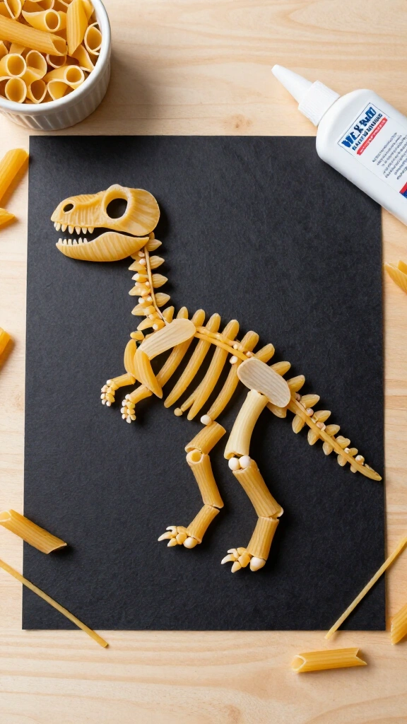 Pasta Skeleton Dinosaur Art