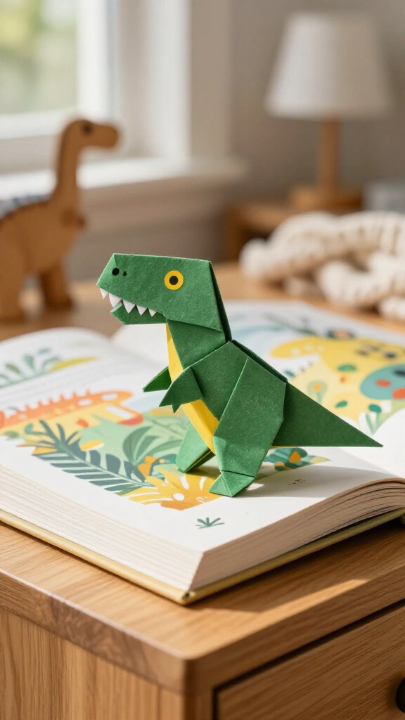 Origami T-Rex Corner Bookmark
