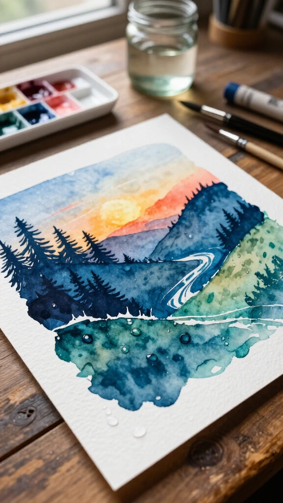 Watercolor resist landscapes