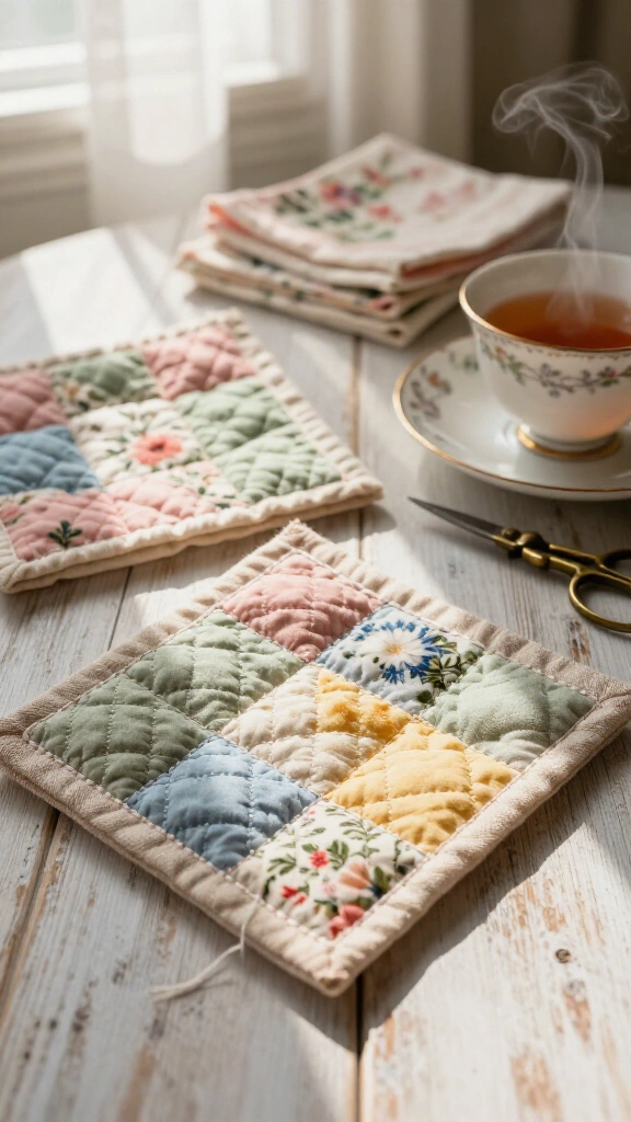 Delicate Quilted Hankie Coasters