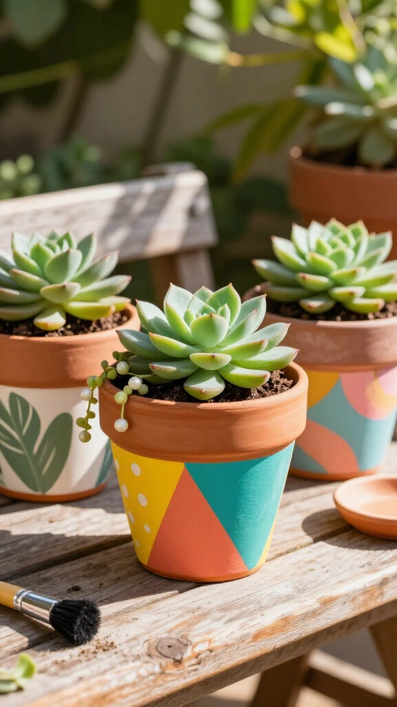 Painted terracotta flower pots