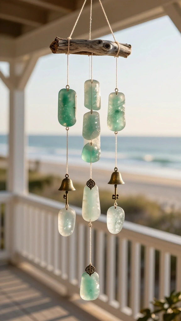 Driftwood and sea glass wind chimes